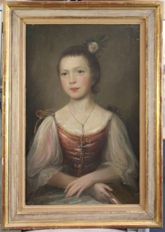 18th century English School Portrait of a young lady, 25 x 16in.